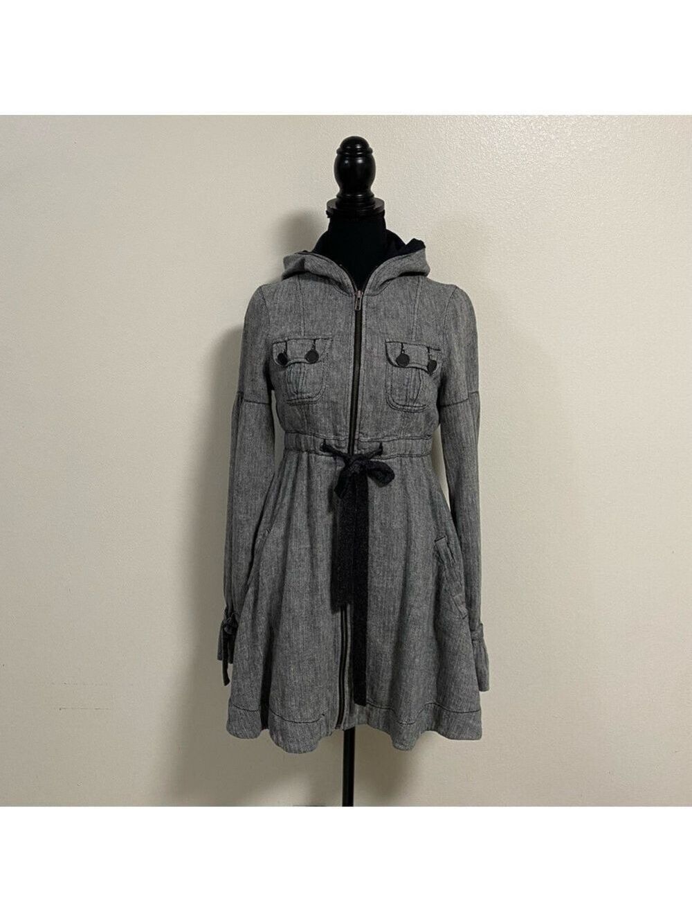 Free People Jacket Women’s Size 4 Grey Herringbone Dress jacket linen cotton
